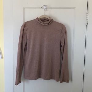 J Crew Metallic Ribbed Turtleneck in Light Pink